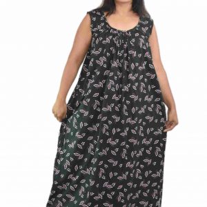 Dark Green Round Neck Sleeveless Maxi Nighty