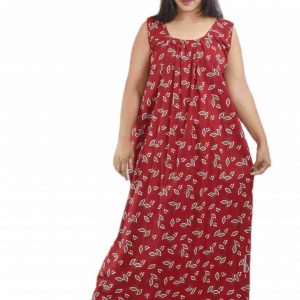 Red Round Neck Sleeveless Maxi Nighty