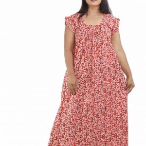 Red Square Neck Pleated Sleeve