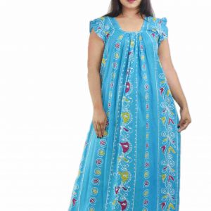 Sky Blue Square Neck Pleated Sleeve