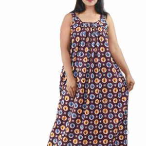 Purple Pure Cotton Round Neck Narrow Sleeve Maxi Nighty
