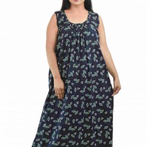 Navy Blue Round Neck Sleeveless Maxi Nighty
