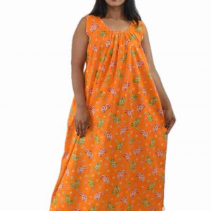 Yellow Pure Cotton Round Neck Sleeveless Maxi Nighty