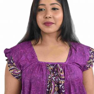 Purple Square Neck Pleated Sleeve