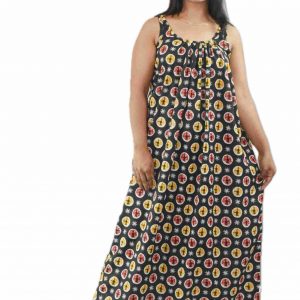Green Pure Cotton Round Neck Narrow Sleeve Maxi Nighty