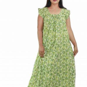 Green Square Neck Pleated Sleeve