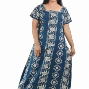Blue Square Neck Short Sleeve Alan Maxi Nighty