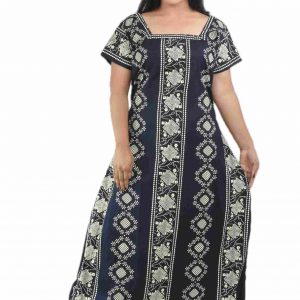 Navy Blue Square Neck Short Sleeve Alan Maxi Nighty