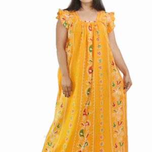 Yellow Square Neck Pleated Sleeve