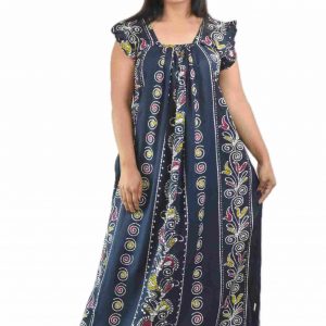 Navy Blue Square Neck Pleated Sleeve