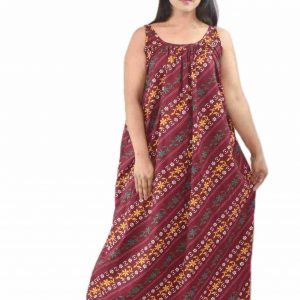 Maroon Narrow Sleeve Maxi Nighty
