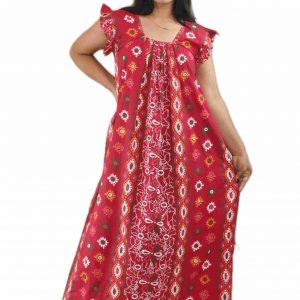 Pink Pure Cotton Square Neck Pleated Sleeve