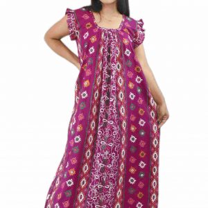 Purple Pure Cotton Square Neck Pleated Sleeve