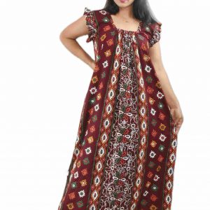 Maroon Pure Cotton Square Neck Pleated Sleeve