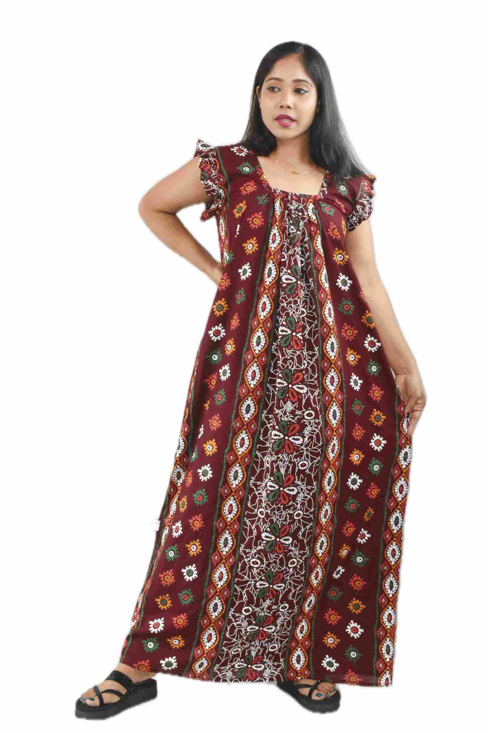 Maroon Pure Cotton Square Neck Pleated Sleeve