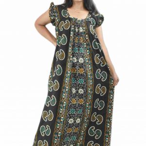 Green Pure Cotton Square Neck Pleated Sleeve