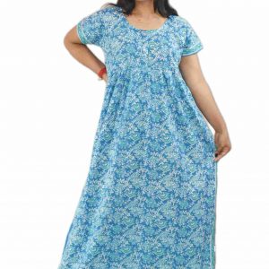Blue Round Neck Short Sleeve With Front Button