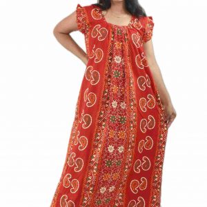 Red Pure Cotton Square Neck Pleated Sleeve