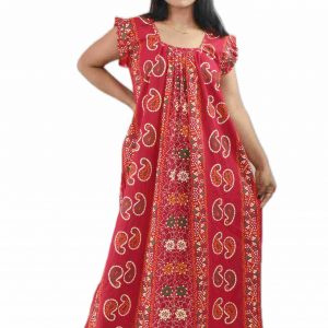 Pink Pure Cotton Square Neck Pleated Sleeve