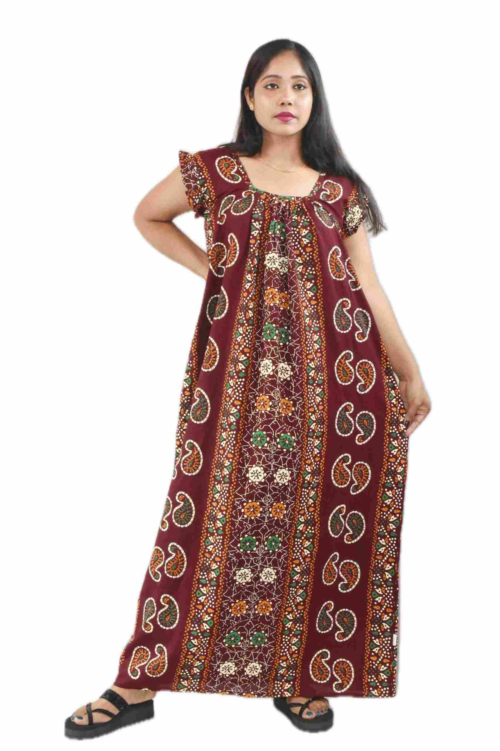 Maroon Pure Cotton Square Neck Pleated Sleeve