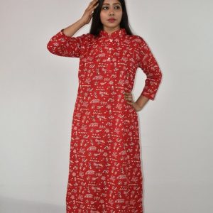 Red Full Sleeve Maxi Nighty