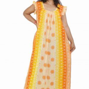 Yellow Square Neck Pleated Sleeve