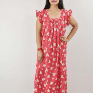 BDROX Cotton Red Maxi Nighty