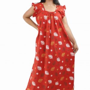 Red Square Neck Pleated Sleeve