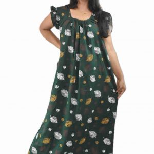 Green Square Neck Pleated Sleeve
