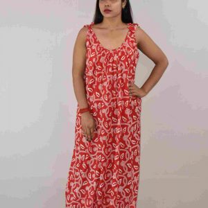Red Cotton Ribbon Maxi Nighty