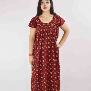 Maroon Gujri Maxi Nighty With Round Neck Pipien
