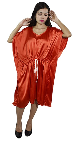 BDROX Satin Knee Length Red Color Kaftan Nighty_AMAZON#_BDROX56SSK_R_S