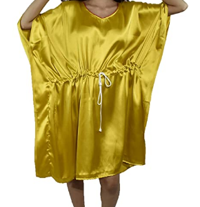 BDROX Satin Knee Length YELLOW Color Kaftan Nighty_AMAZON#_BDROX56SSK_Y_S