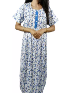 BDROX Cotton Blue Color Free Size Flower Printed Maxi Nighty
