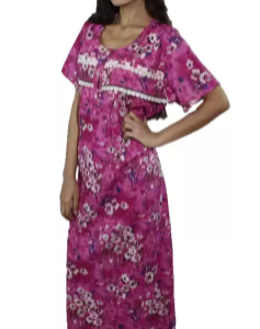 BDROX Cotton Deep Pink Color Free Size Flower Printed Maxi Nighty