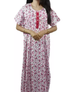 BDROX Cotton Pink Color Free Size Flower Printed Maxi Nighty