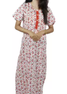 BDROX Cotton Red Color Free Size Flower Printed Maxi Nighty
