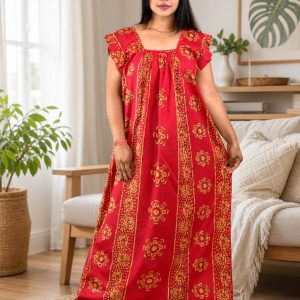 Pink Procian Square Neck pleat Nighty