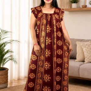 Maroon Procian Square Neck pleat Nighty