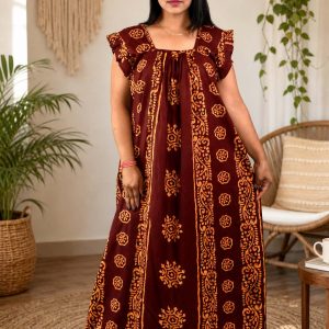 Maroon Procian Square Neck pleat Nighty