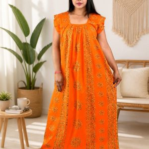 Orange Procian Square Neck pleat Nighty