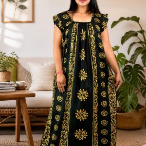 Green Procian Square Neck pleat Nighty