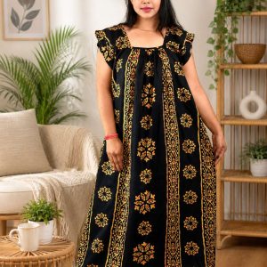 Navy Blue Procian Square Neck pleat Nighty