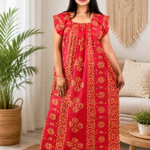 Pink Procian Square Neck pleat Nighty