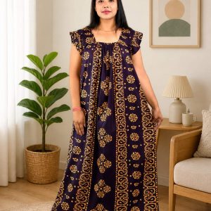 Purple Procian Square Neck pleat Nighty