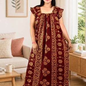 Maroon Procian Square Neck pleat Nighty