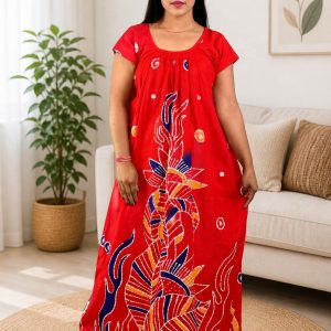 Red Procian Round Neck Short Sleeve Nighty