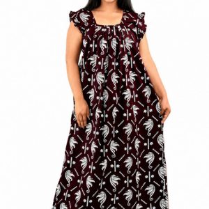Maroon Indonesia Square Neck pleat Nighty