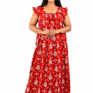 Red Indonesia Square Neck pleat Nighty