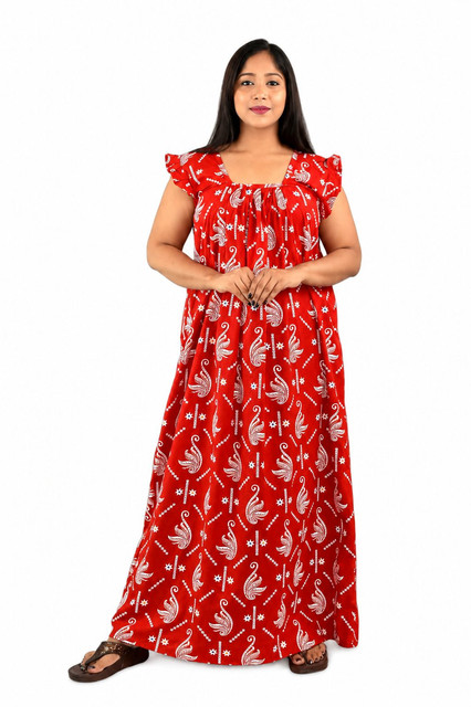 Red Indonesia Square Neck pleat Nighty
